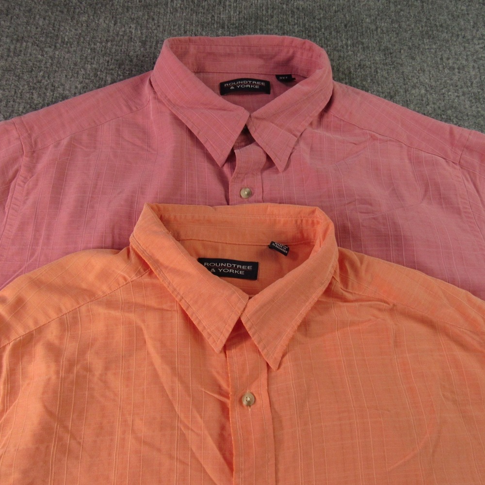 Roundtree & Yorke Men's Casual Button-Down Shirt - Pink & Peach Big And Tall 3xl